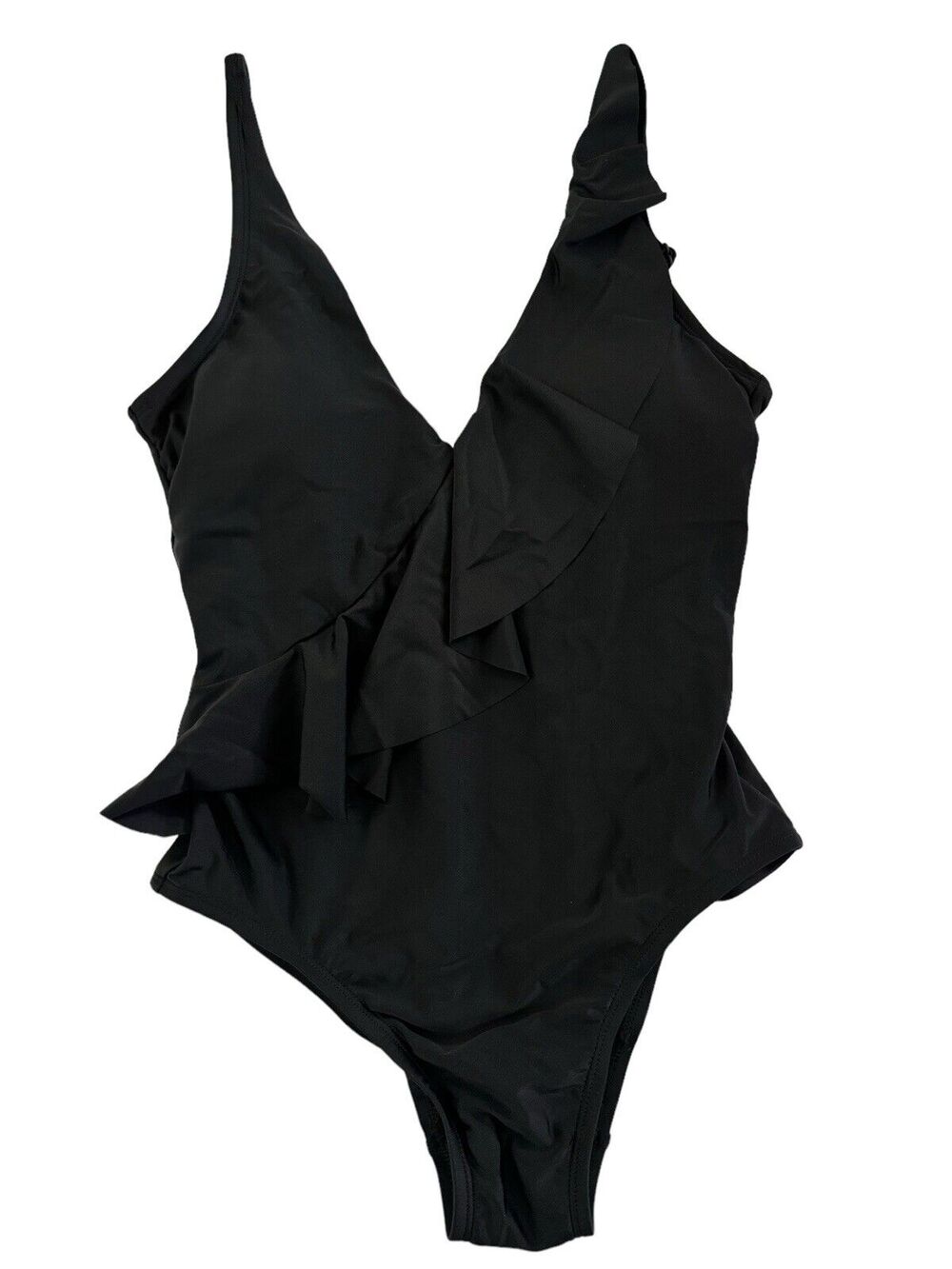 NWT Kona Small Solid Black Ruffle One Piece Swimsuit Built in Bra $40 #SW